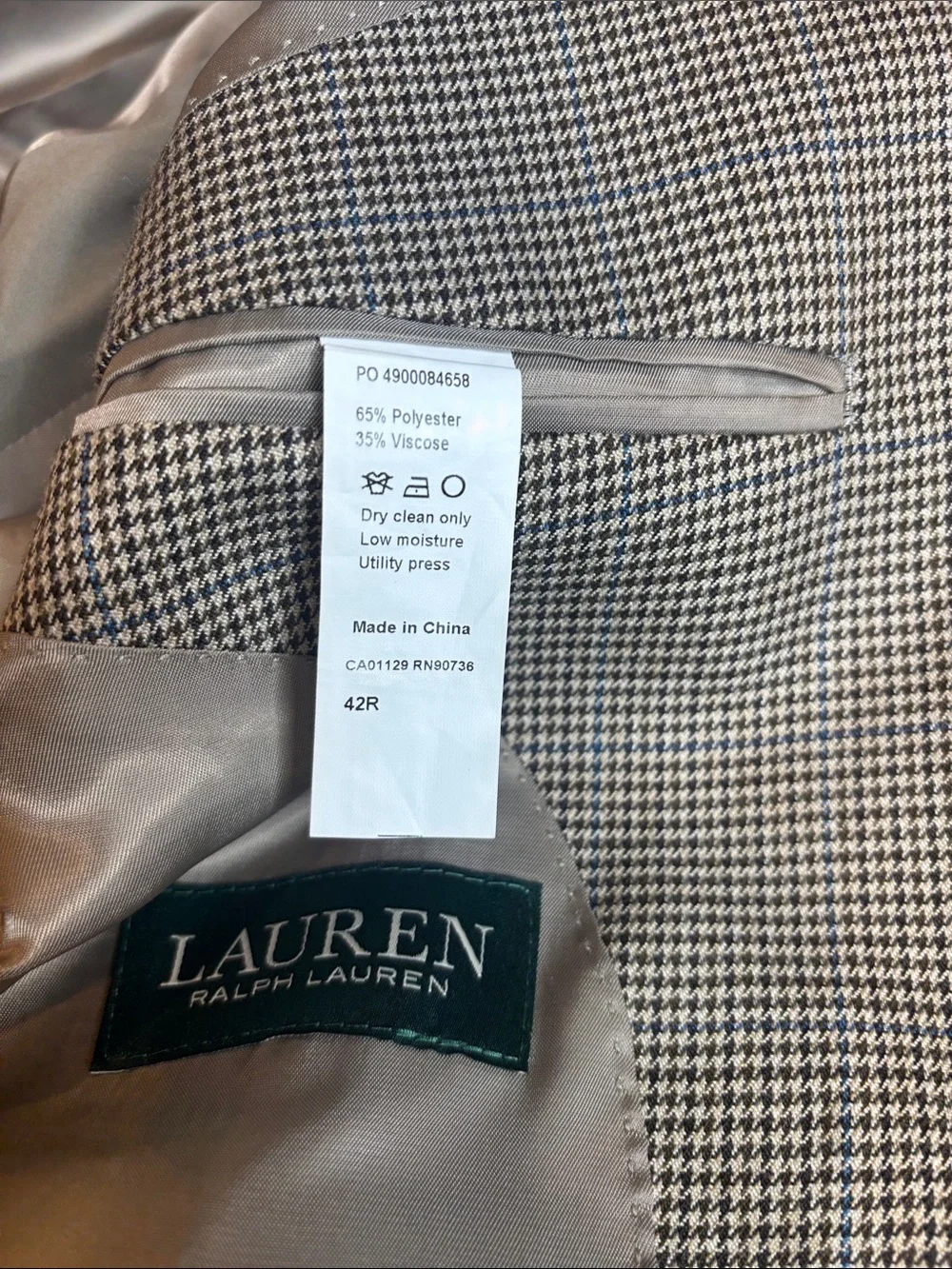 🤎 Lauren Ralph Lauren Men’s Brown Check Blazer 42R Lightweight Sport Coat 🤎